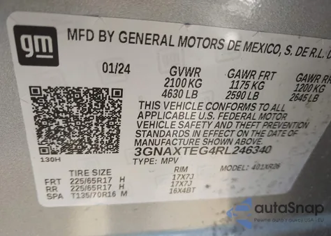 2024 Chevrolet Equinox Awd 2Fl from USA, damaged, VIN 3GNAXTEG4RL246340